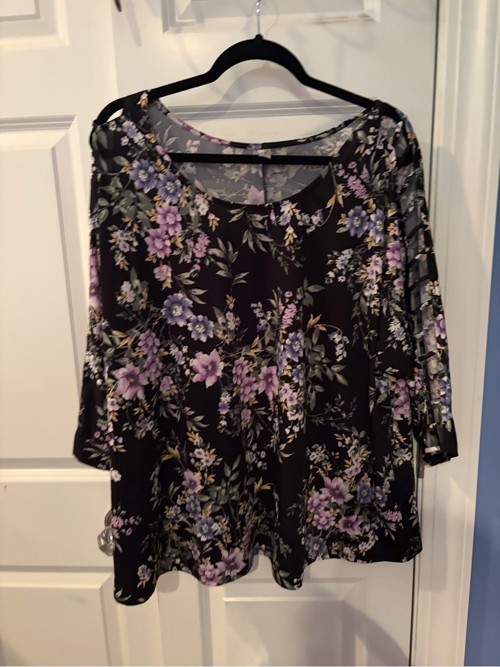 Perseption Black Floral Scoop Neck Tunic with Purple Accents